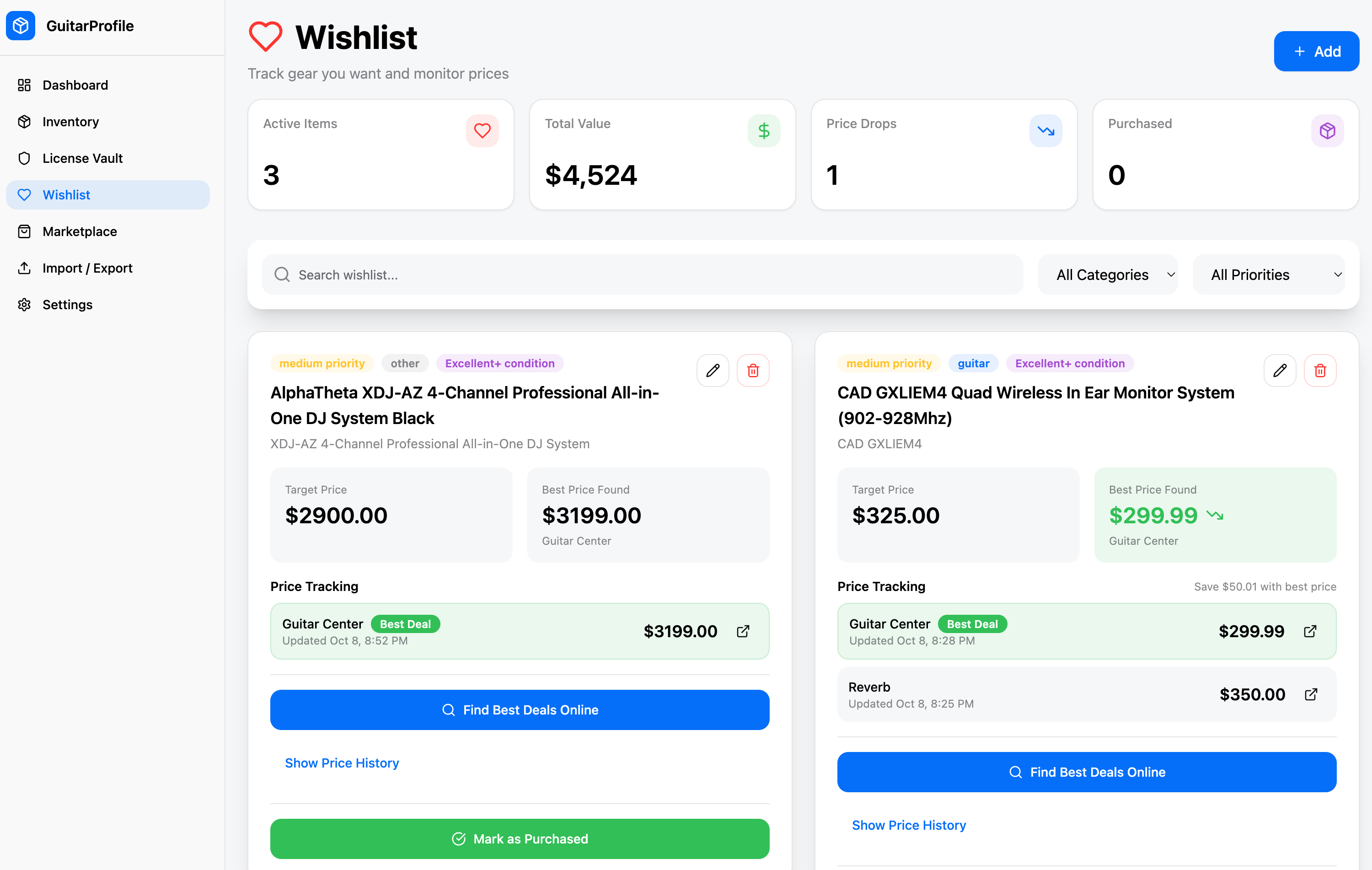 Market insights screenshot
